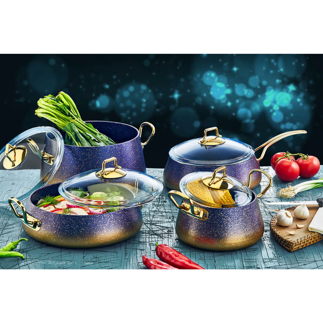 OMS 9 Pcs Black Gold Orbit Induction Safe Granitec Cookware Set - Made in Turkey OMS 9 Pcs Black Gold Orbit Induction Safe Granitec Cookware Set - Made in Turkey